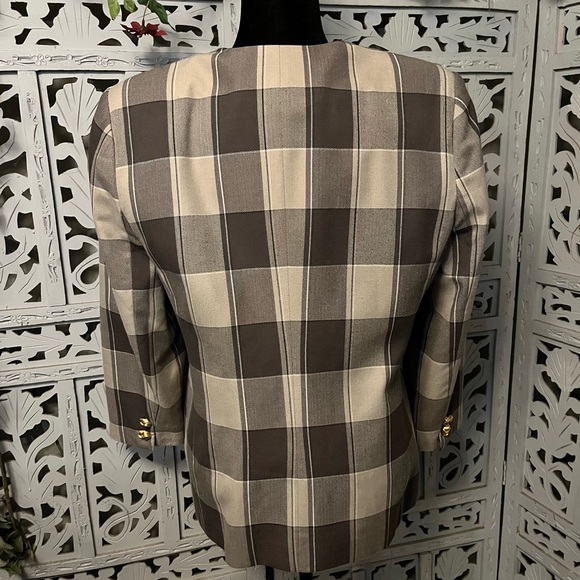 VINTAGE EXECUTIVE COLLECTION PLAID SHADES OF TAN LONG SLEEVE JACKET BLAZER - Picture 7 of 10
